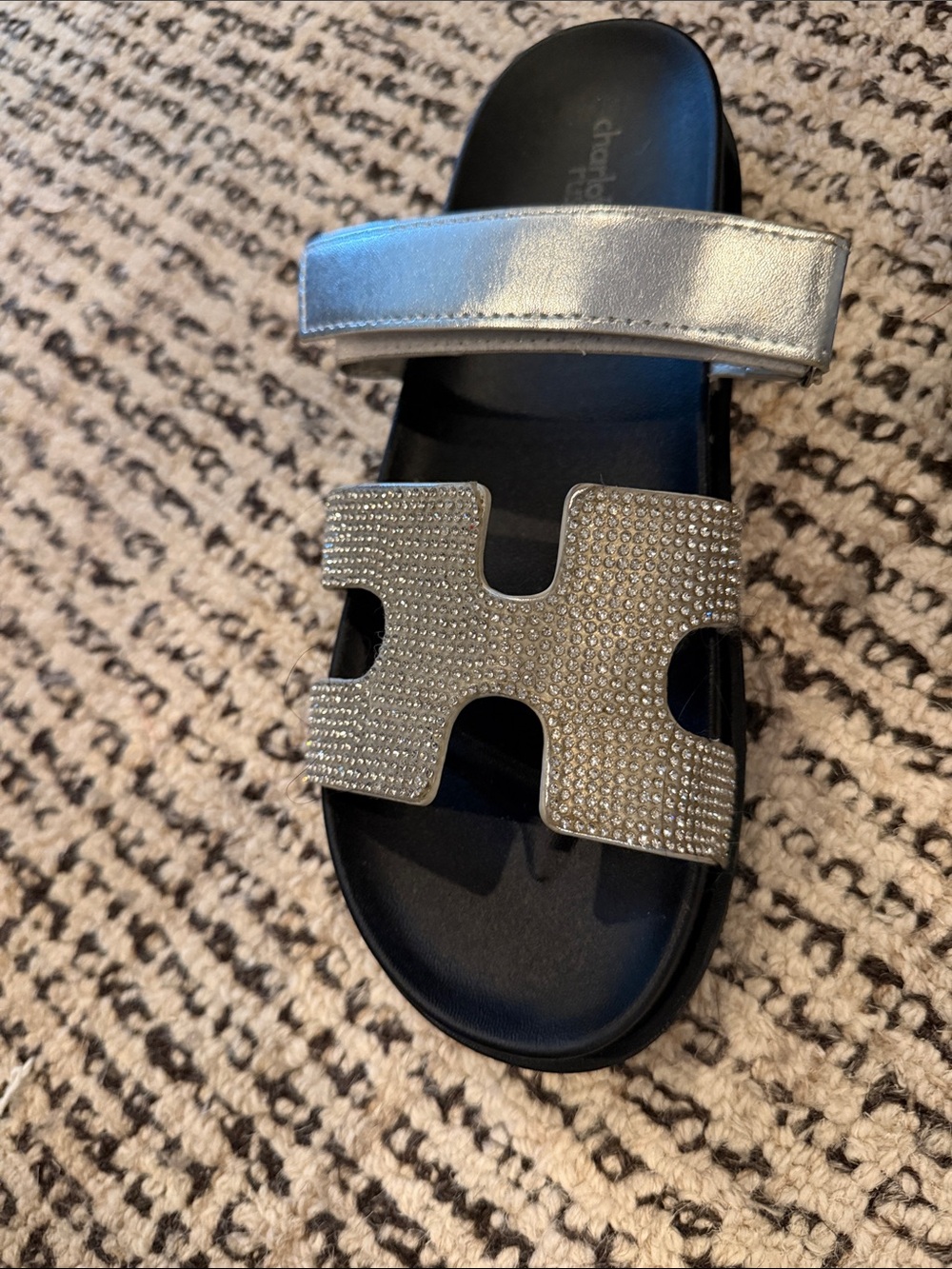 Silver Metallic Rhinestone Slide Sandals - Picture 3 of 6